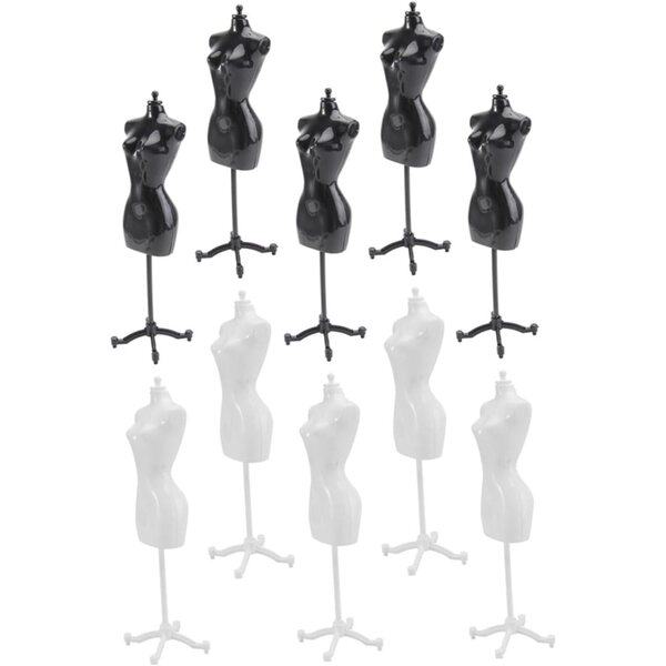 Gatuida Set mit 10 Miniaturständern für Puppenkleidung und Minihäuser aus Kunststoff und Metall