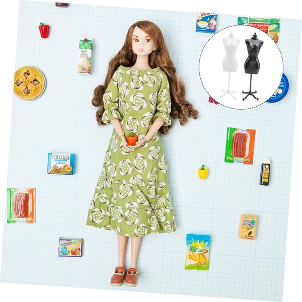 Gatuida Set mit 10 Miniaturständern für Puppenkleidung und Minihäuser aus Kunststoff und Metall