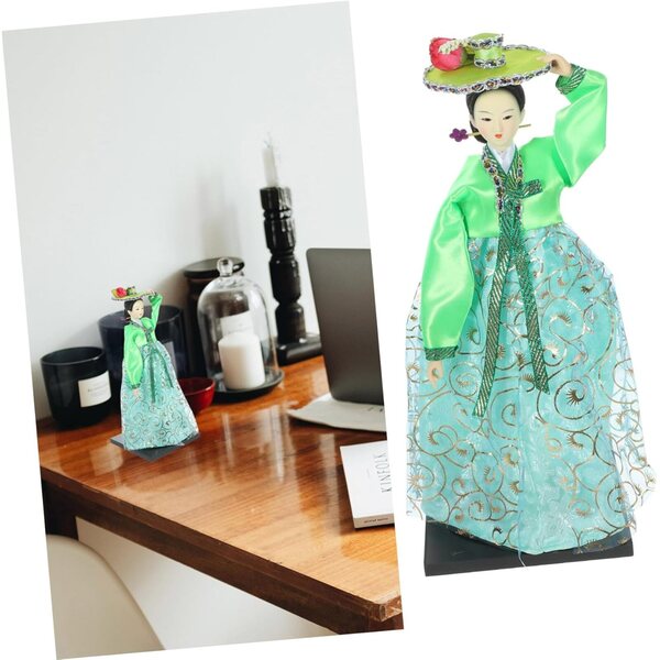VICASKY bambola Hanbok coreana con trama verde, decorazioni uniche e souvenir