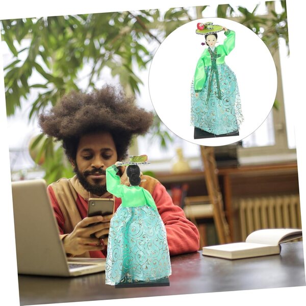 VICASKY bambola Hanbok coreana con trama verde, decorazioni uniche e souvenir
