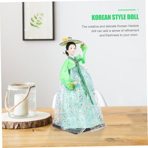 VICASKY bambola Hanbok coreana con trama verde, decorazioni uniche e souvenir