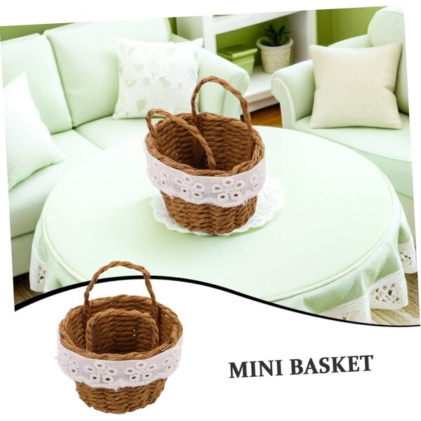 Set 2 Mini Paniers Tressés in Imitazione Rattan con Manico - Decorativi e Leggeri