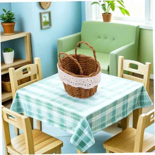Set 2 Mini Paniers Tressés in Imitazione Rattan con Manico - Decorativi e Leggeri