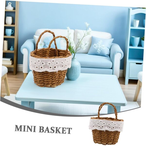 Set 2 Mini Paniers Tressés in Imitazione Rattan con Manico - Decorativi e Leggeri