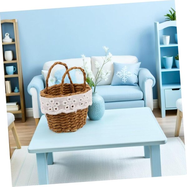Set 2 Mini Paniers Tressés in Imitazione Rattan con Manico - Decorativi e Leggeri