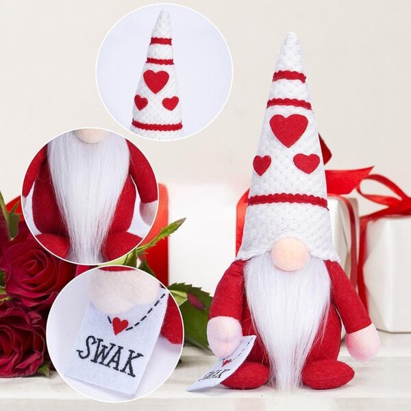 bambole naine Saint-Valentin in cotone rosso e bianco decorazione casa festiva