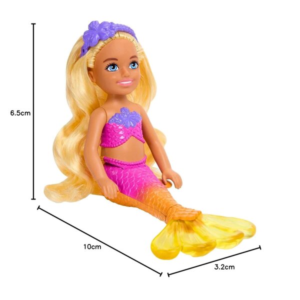 Barbie Meerjungfrau Chelsea 15 cm – gegliederte Meerjungfrauenpuppe mit blonden Haaren