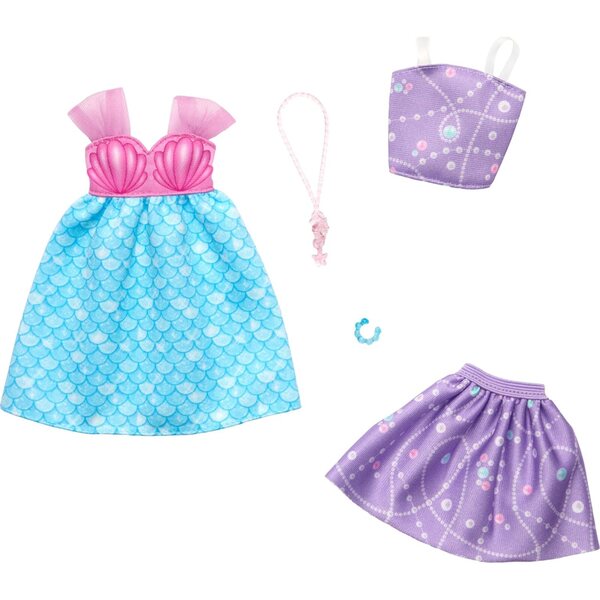 Barbie Trendy Kleidungsset 2 im Meerjungfrauen-Look mit Zubehör, Puppenkleidung