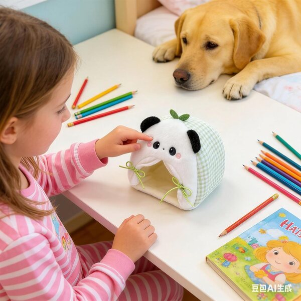 Lettino per bambole in peluche con design animale, morbido e ideale per giochi creativi