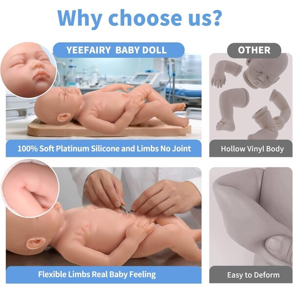 Baby Doll Reborn in silicone 43 cm Occhi chiusi realistici 2,7 kg Carnagione beige YEEFAIRY
