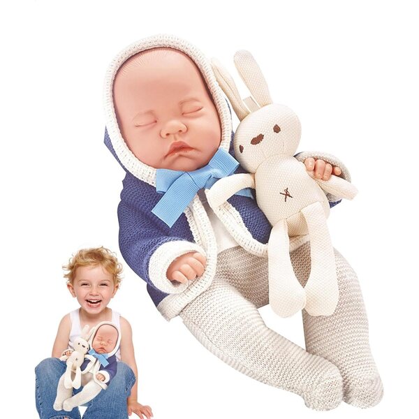 Lebensechte simulierte wiedergeborene Puppe mit Kleidung und Plüschkaninchen, perfekt für Weihnachten und Geburtstage