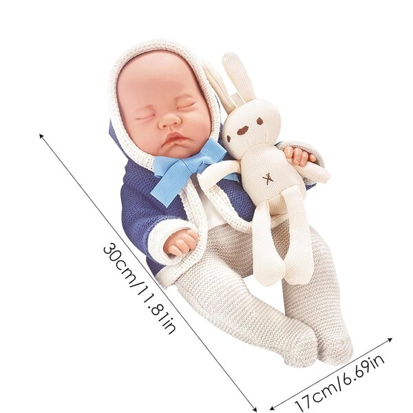 Lebensechte simulierte wiedergeborene Puppe mit Kleidung und Plüschkaninchen, perfekt für Weihnachten und Geburtstage
