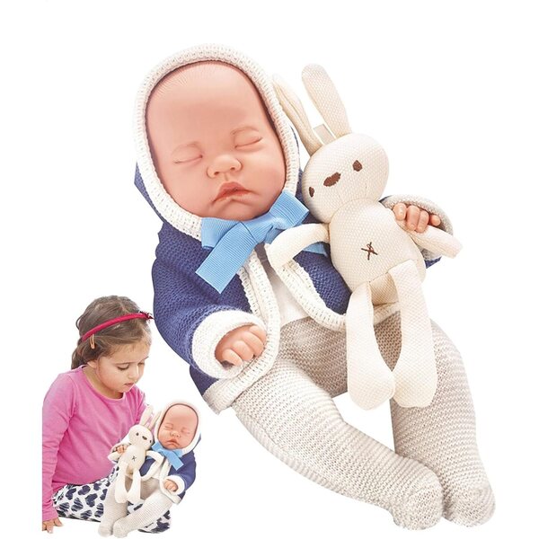 Lebensechte simulierte wiedergeborene Puppe mit Kleidung und Plüschkaninchen, perfekt für Weihnachten und Geburtstage