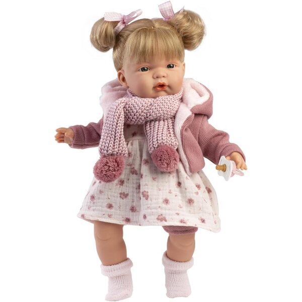 Llorens Joelle Weinende Puppe 38 cm mit fuchsiafarbener Jacke und Schnuller