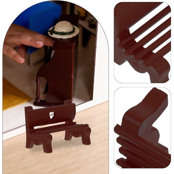 Mini panchine in plastica per case delle bambole e micro paesaggi, 4 modelli rustici