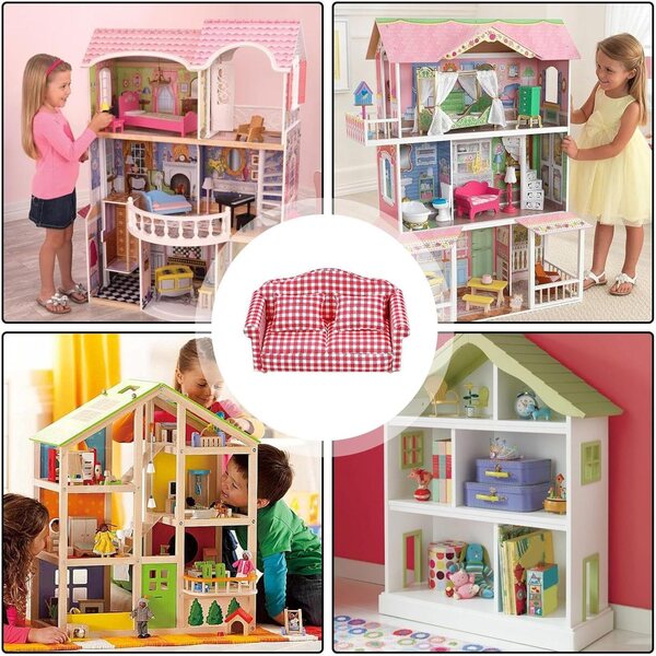 Micro Sofà Miniatura con Cuscini per Casa delle Bambole, Design Elegante e Realistico
