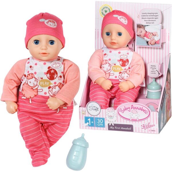 Baby Annabell My First 30 cm – Kuschelpuppe mit Strampler, Mütze und Flasche, für Kinder ab 1 Jahr