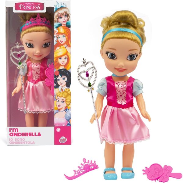 FAIRYTALE PRINCESS Bambola 35 cm Cenerentola con Abito, Corona e Scettro per Bambini