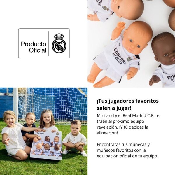 Miniland Real Madrid Puppe 21 cm | Offizielle bewegliche Figur des weißen Teams