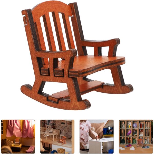 Sedia a dondolo miniatura in legno Alasum decorazione elegante per casa delle bambole