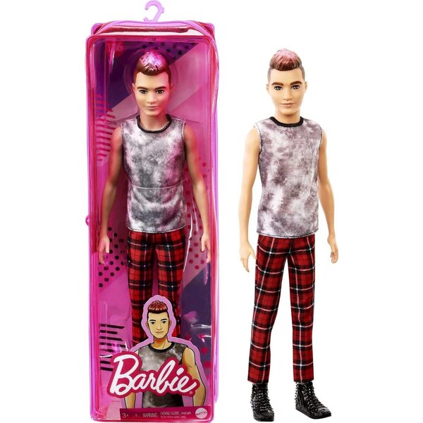 Barbie Fashionistas Ken mit braunen und rosa Haaren, trendigem Look und Accessoires