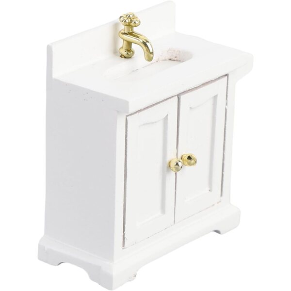 Mobiletto per Lavabo Casa delle Bambole in Legno Betulla con Doppia Anta Bianco