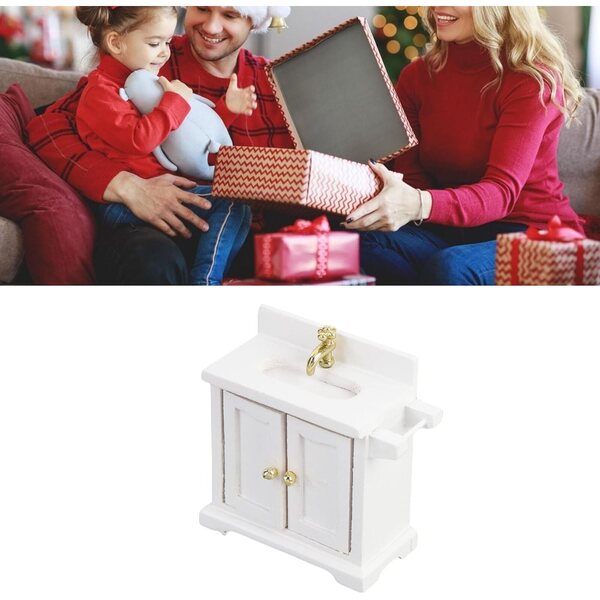 Mobiletto per Lavabo Casa delle Bambole in Legno Betulla con Doppia Anta Bianco