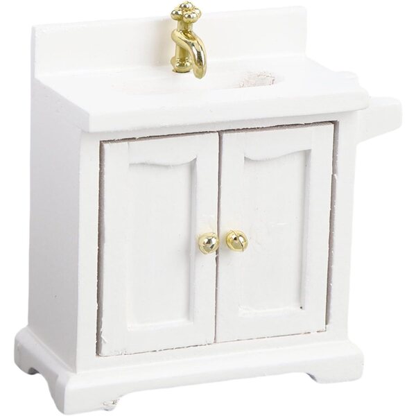 Mobiletto per Lavabo Casa delle Bambole in Legno Betulla con Doppia Anta Bianco