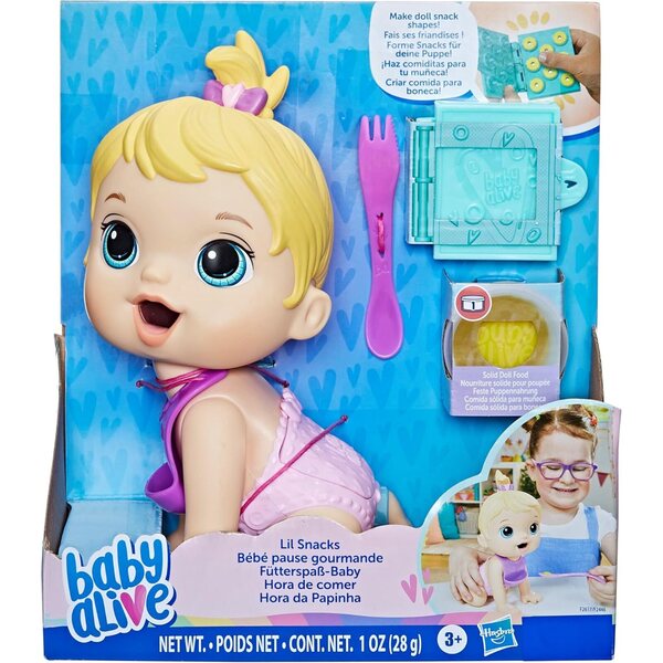 Baby Alive Lil Snacks Puppe 8 Zoll – Ess- und Kackepuppe, Snacks-Zubehör