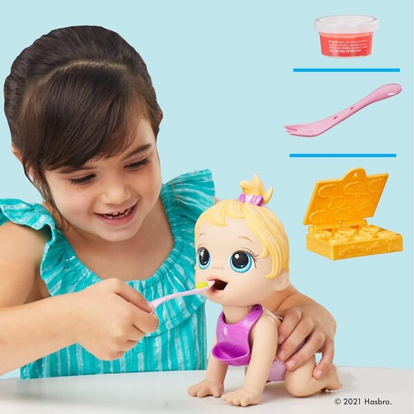 Baby Alive Lil Snacks Puppe 8 Zoll – Ess- und Kackepuppe, Snacks-Zubehör
