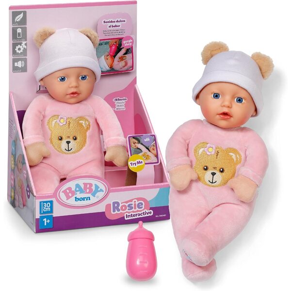 Baby Born Rosie Interaktive Puppe 30 cm mit 6 Geräuschen und rosa Flasche