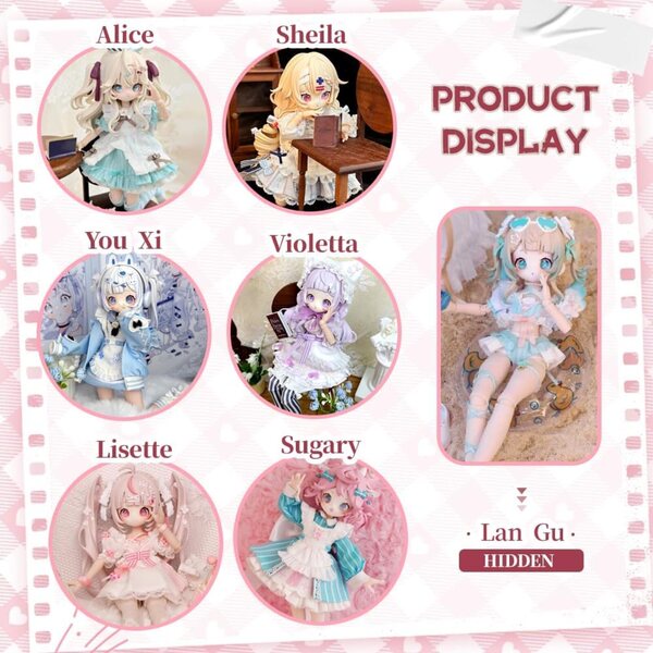 Sugar Girls-Serie 1/8: Komplettset 6 BJD-Figuren + Hidden Collector's Edition