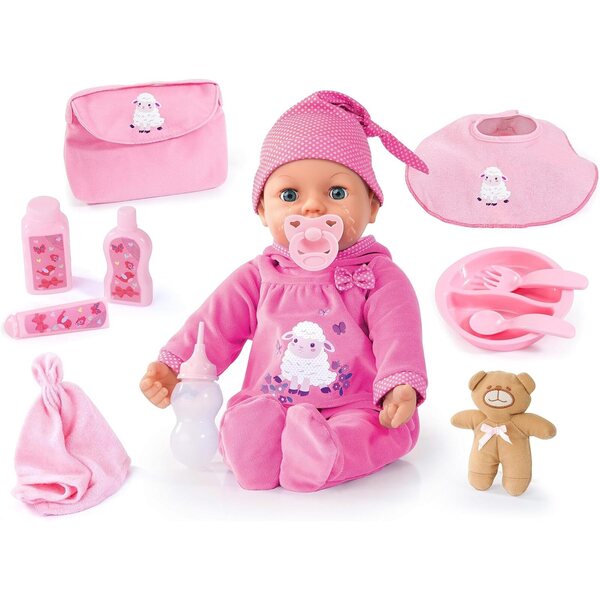 Bayer Design Piccolina Real Tears 46 cm große Babypuppen mit echten Bewegungen und rosa Accessoires