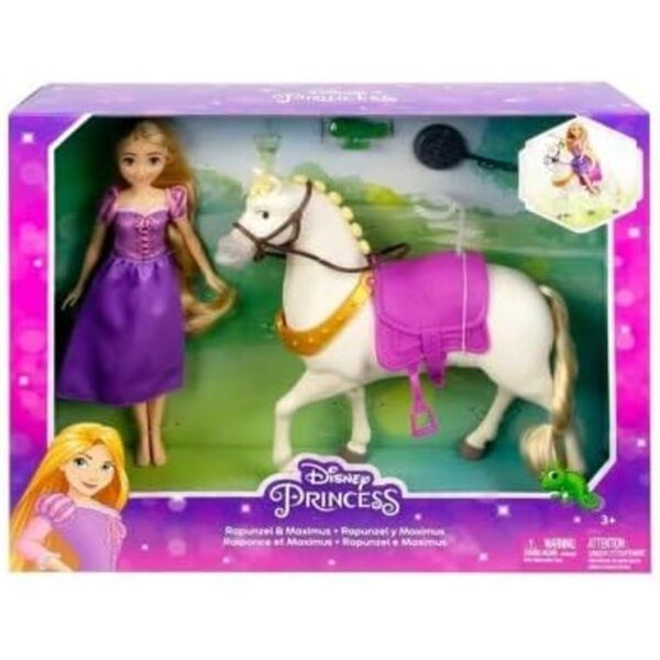 Rapunzel-Luxusset mit beweglicher Puppe, Maximus-Pferd und Pascal-Chamäleon