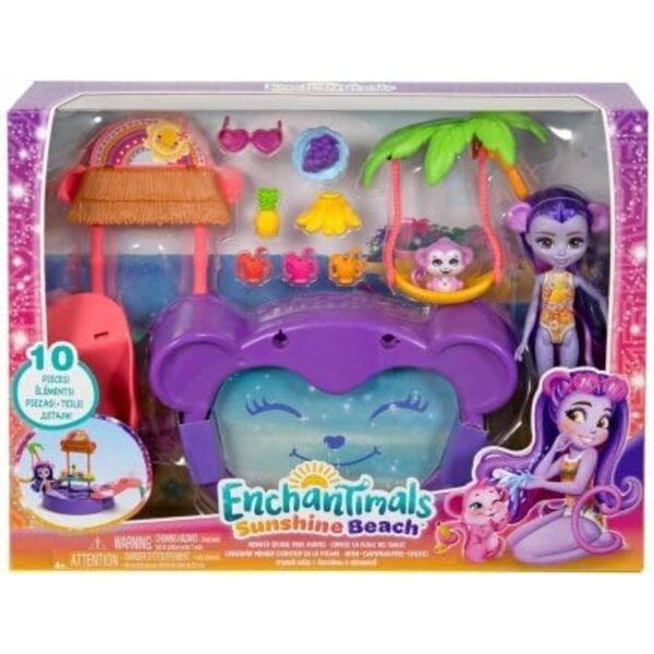 Sunshine Beach-Spielset mit Schwimmbad und Rutsche und 15 cm großen Puppen mit Tier