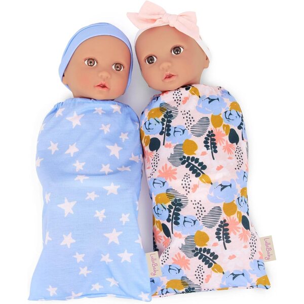 LullaBaby Bambole gemelle realistiche da 36 cm con sacchi nanna stellati e floreali - dai 2 anni in su