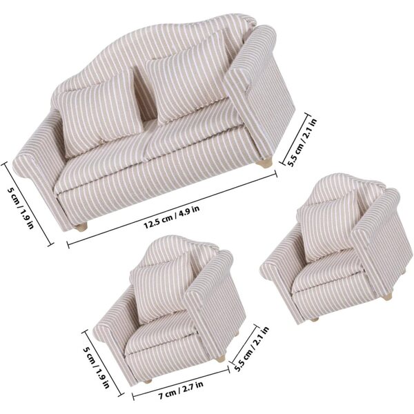 Set 3 Divani Miniatura per Casa delle Bambole – Mobili in Legno e Cotone Colorati