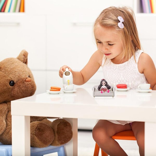 Set 3 Divani Miniatura per Casa delle Bambole – Mobili in Legno e Cotone Colorati