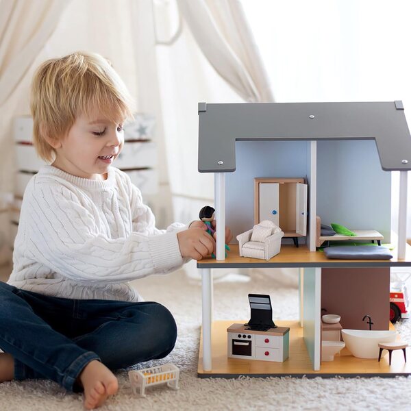 Set 3 Divani Miniatura per Casa delle Bambole – Mobili in Legno e Cotone Colorati