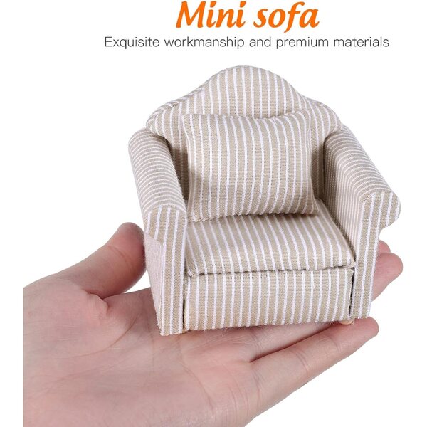 Set 3 Divani Miniatura per Casa delle Bambole – Mobili in Legno e Cotone Colorati