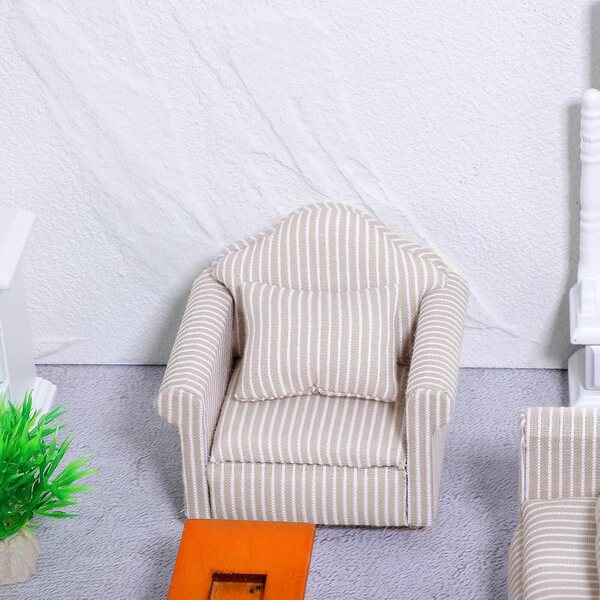 Set 3 Divani Miniatura per Casa delle Bambole – Mobili in Legno e Cotone Colorati