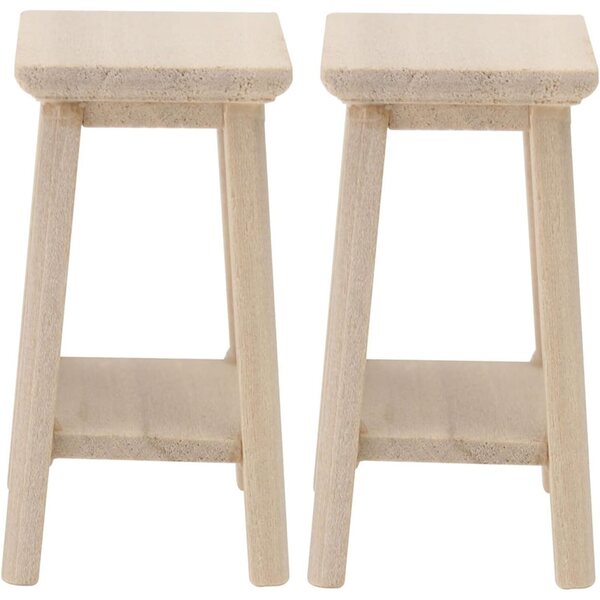 Mini Sgabello Rotondo in Legno per Casa delle Bambole - Set 2 Pezzi Decorativi