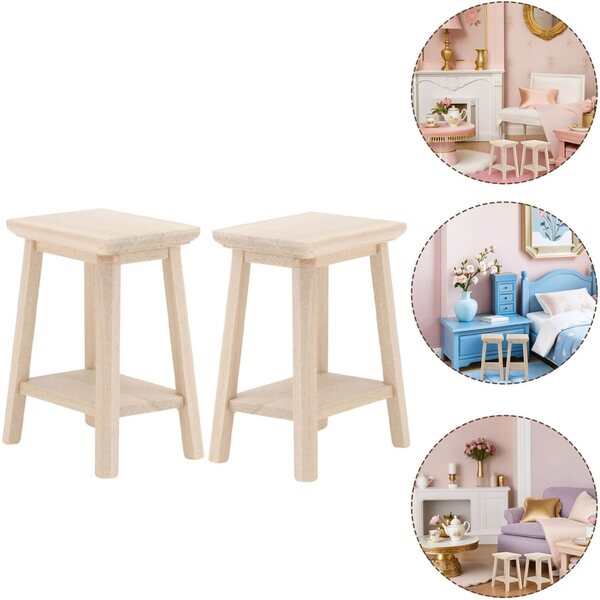 Mini Sgabello Rotondo in Legno per Casa delle Bambole - Set 2 Pezzi Decorativi