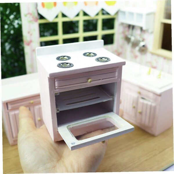 Mini Fornello in Legno Rosa per Casa delle Bambole - Accessorio Creativo e Resistente