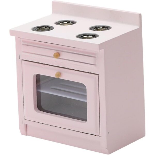 Mini Fornello in Legno Rosa per Casa delle Bambole - Accessorio Creativo e Resistente