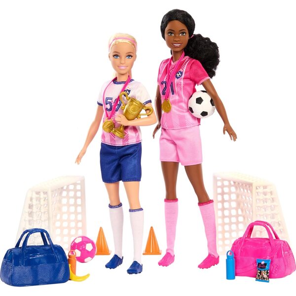Barbie Soccer Careers mit 2 Puppen und 15 Zubehörteilen für 3-Jährige