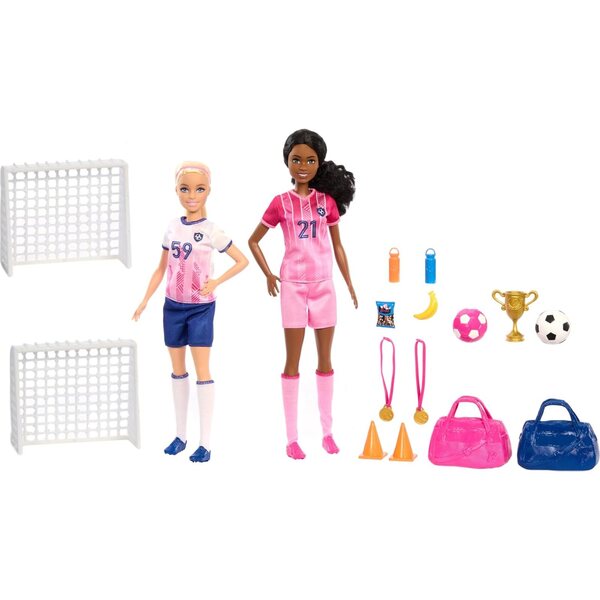 Barbie Soccer Careers mit 2 Puppen und 15 Zubehörteilen für 3-Jährige