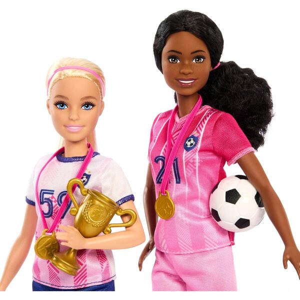 Barbie Soccer Careers mit 2 Puppen und 15 Zubehörteilen für 3-Jährige