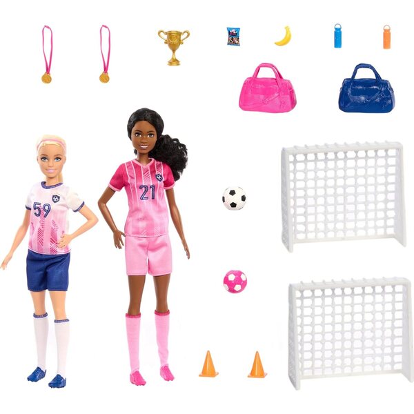Barbie Soccer Careers mit 2 Puppen und 15 Zubehörteilen für 3-Jährige