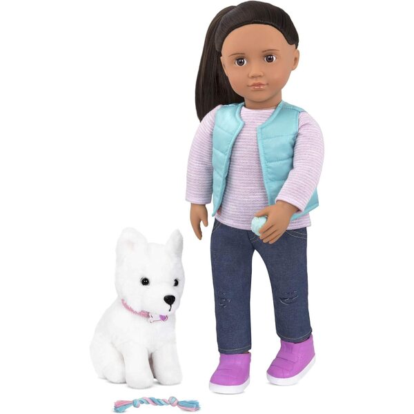 Our Generation Cassie – Puppe mit Hund 46 cm und komplettem Zubehör